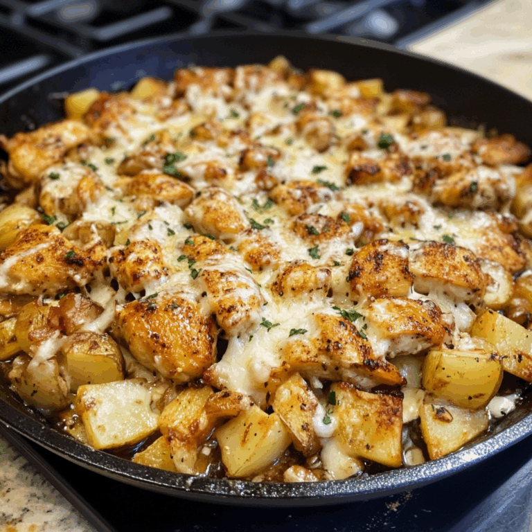 Cheesy Skillet Garlic Parmesan Chicken & Potatoes