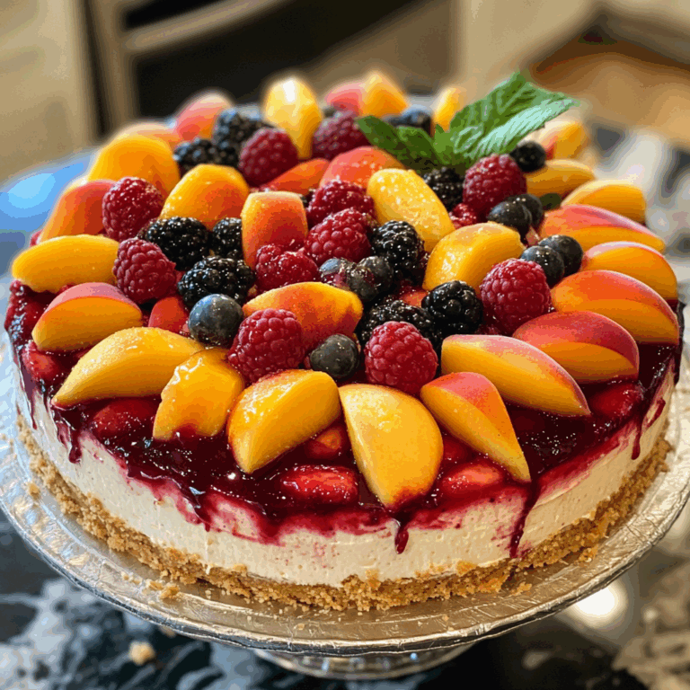 Creamy Summer Berry and Peach Cheesecake