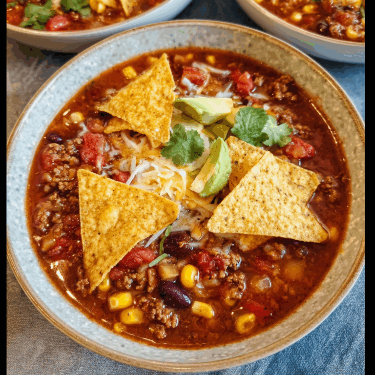 Delicious Taco Soup with Crispy Tortilla Chips