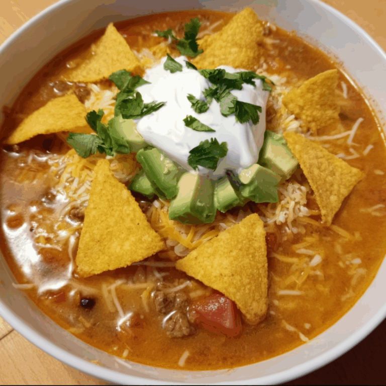 Taco Soup with Tortilla Chips and Sour Cream