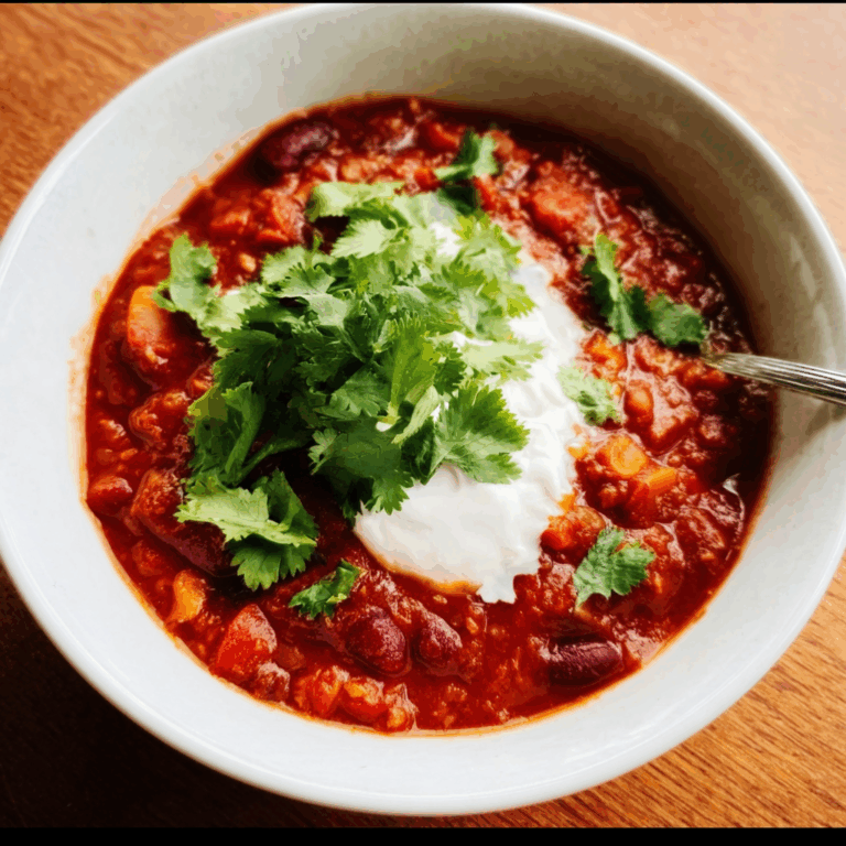 Flavorful Vegetarian Chili with Sour Cream and Cilantro