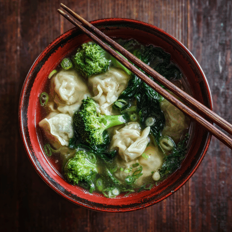 Wonton Soup with Broccoli and Spinach