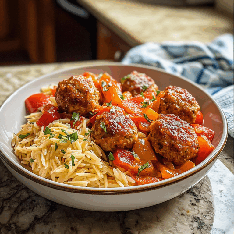 Chicken Meatballs with Peppers and Orzo