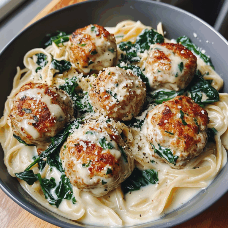Chicken Ricotta Meatballs with Spinach Alfredo
